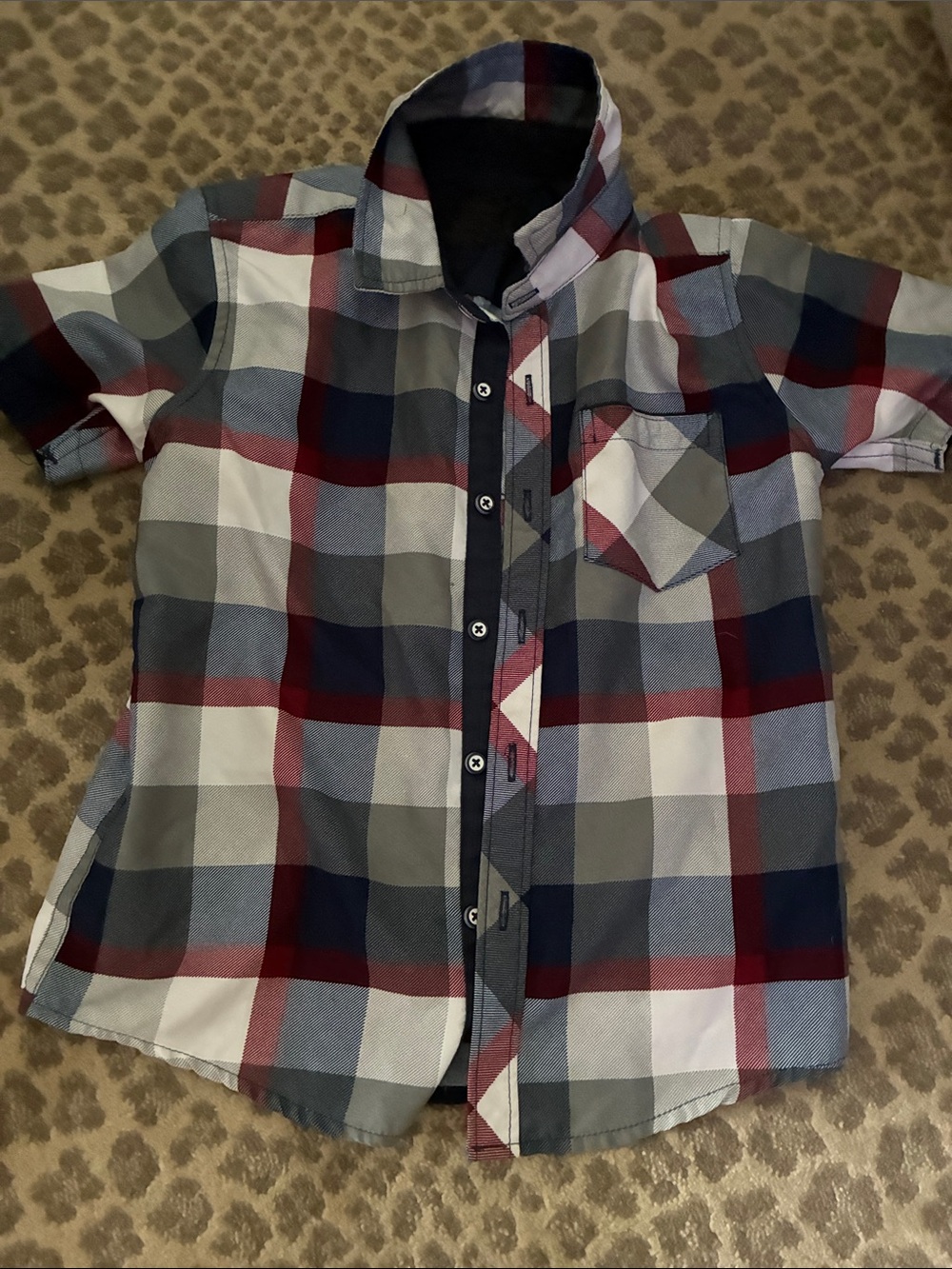 Nomad Boys Short-Sleeve Plaid Button-Down Shirt in Navy, Gray & Red